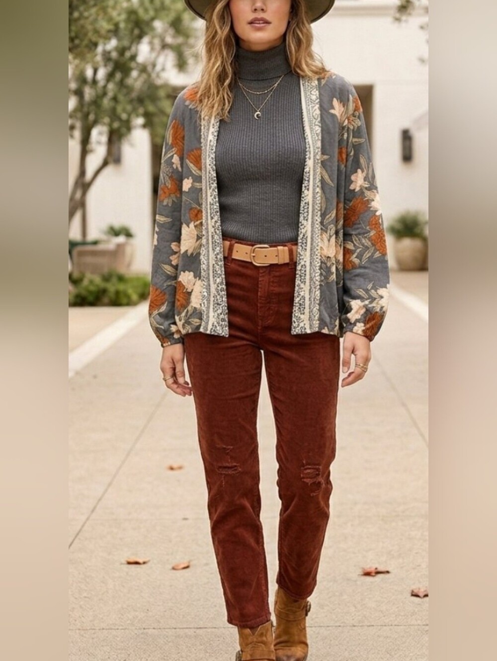 Nwt Evereve Floral Boho Kimono Cardigan Open Front